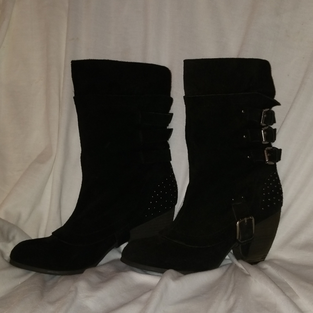 Leather Naughty Monkey Black Boots Studded 7.5